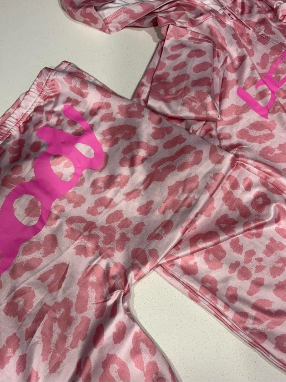 Girls' Pink Leopard-Print Leggings with Hot Pink Logo